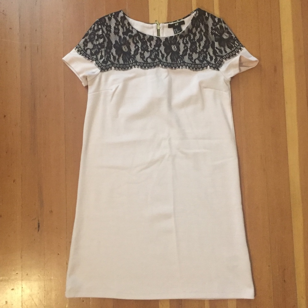 H&M light pink dress with black lace, size XS.